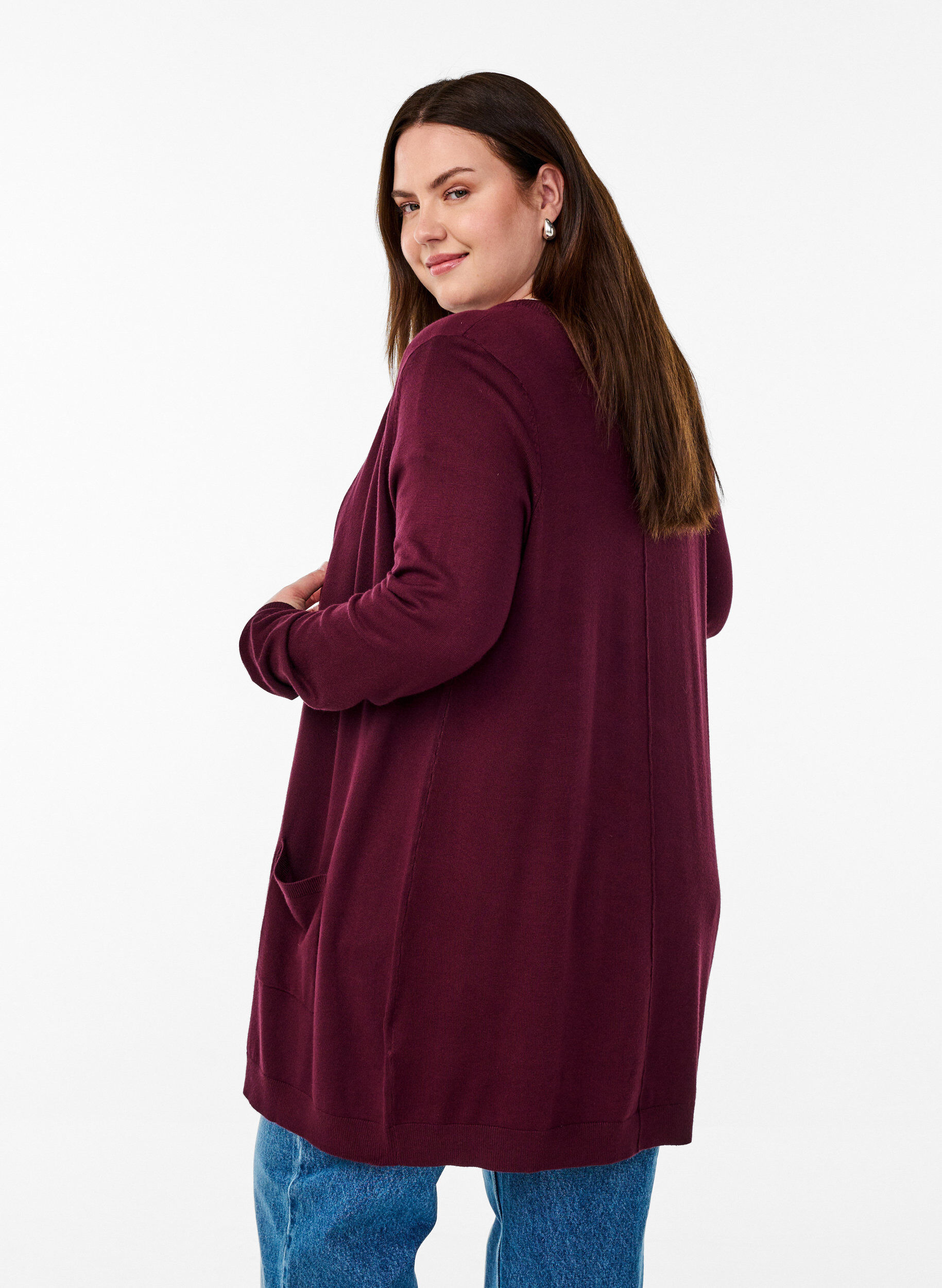 ZizziLange Strickjacke aus Viskose-Mischung, Rot, Model image number 2