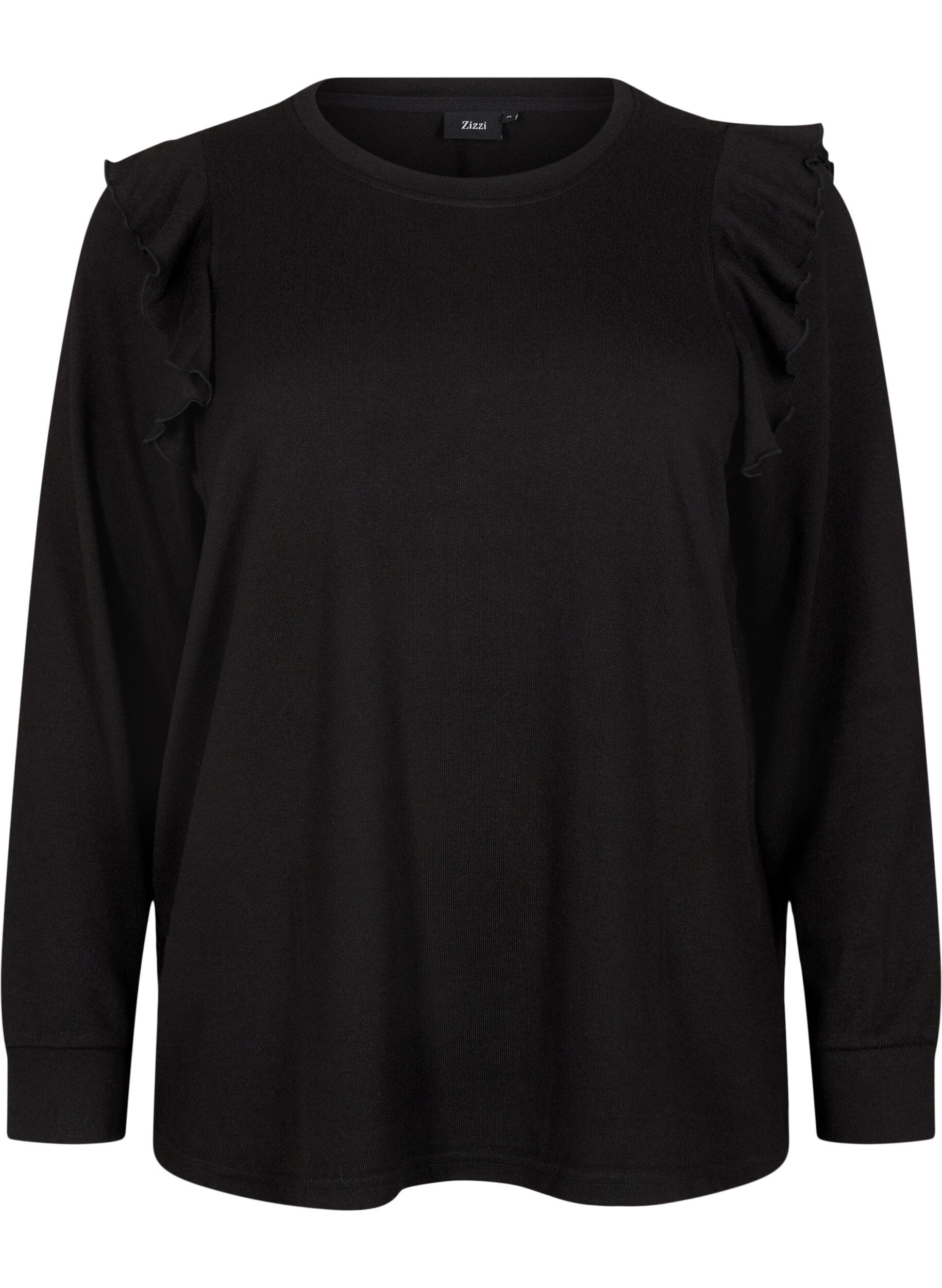 Zizzi  Lang&auml;rmelige Bluse mit R&uuml;schendetails, Black, Packshot image number 0