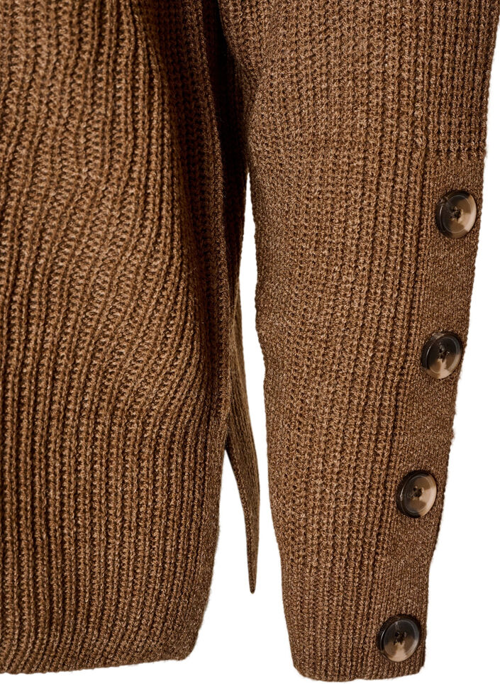 Strickbluse mit Rippstruktur und Knopfdetails, Braun, Packshot image number 3