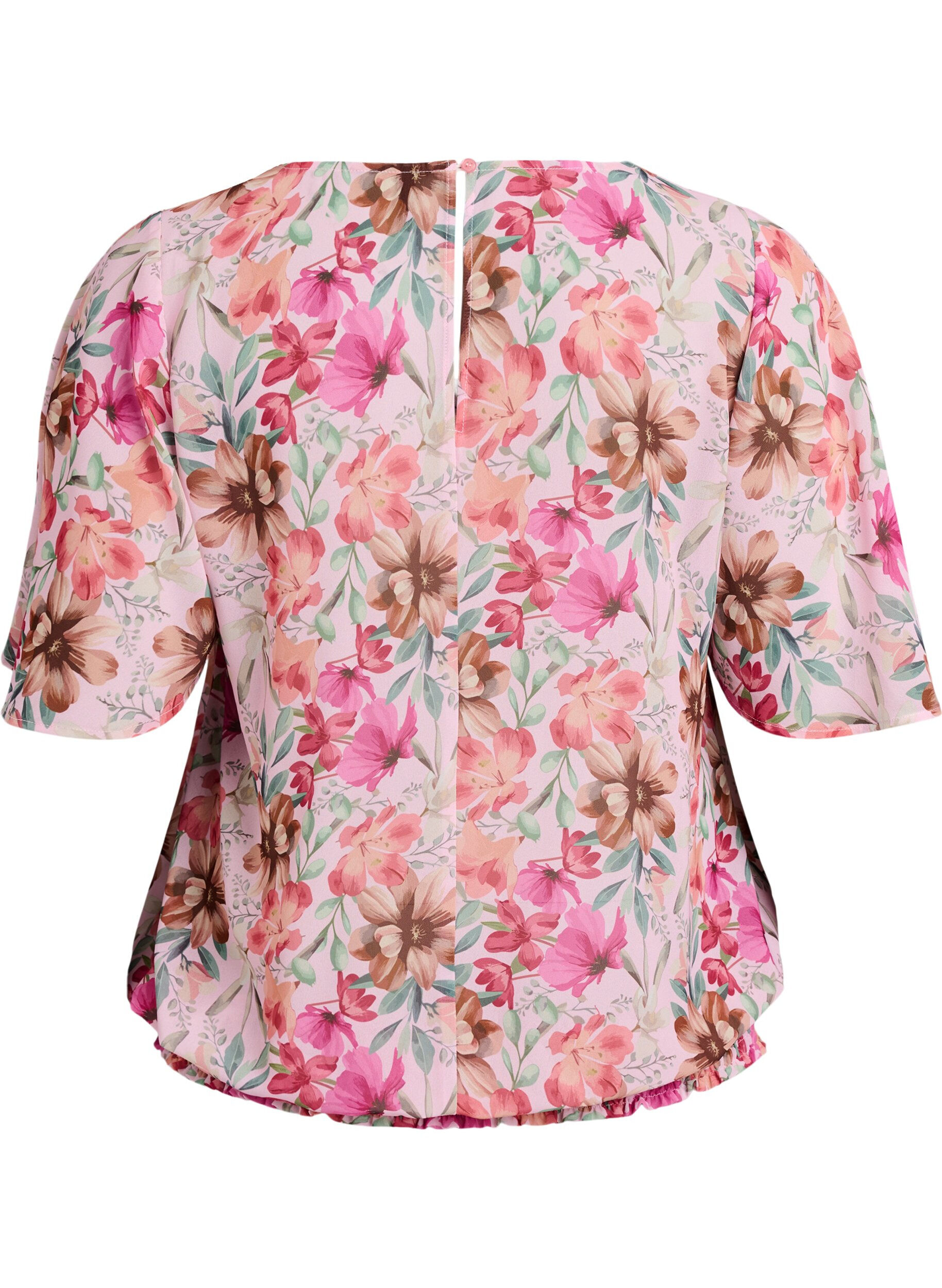 Zizzi Gebl&uuml;mte Bluse mit kurzen &Auml;rmeln und Smock-Details, Rot, Packshot image number 1
