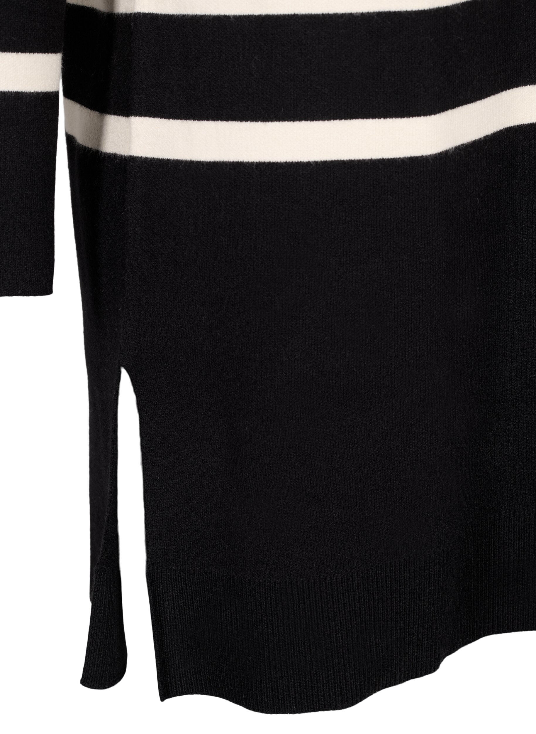 Zizzi Strickkleid mit Rundhalsausschnitt und Schlitz, Schwarz, Packshot image number 3