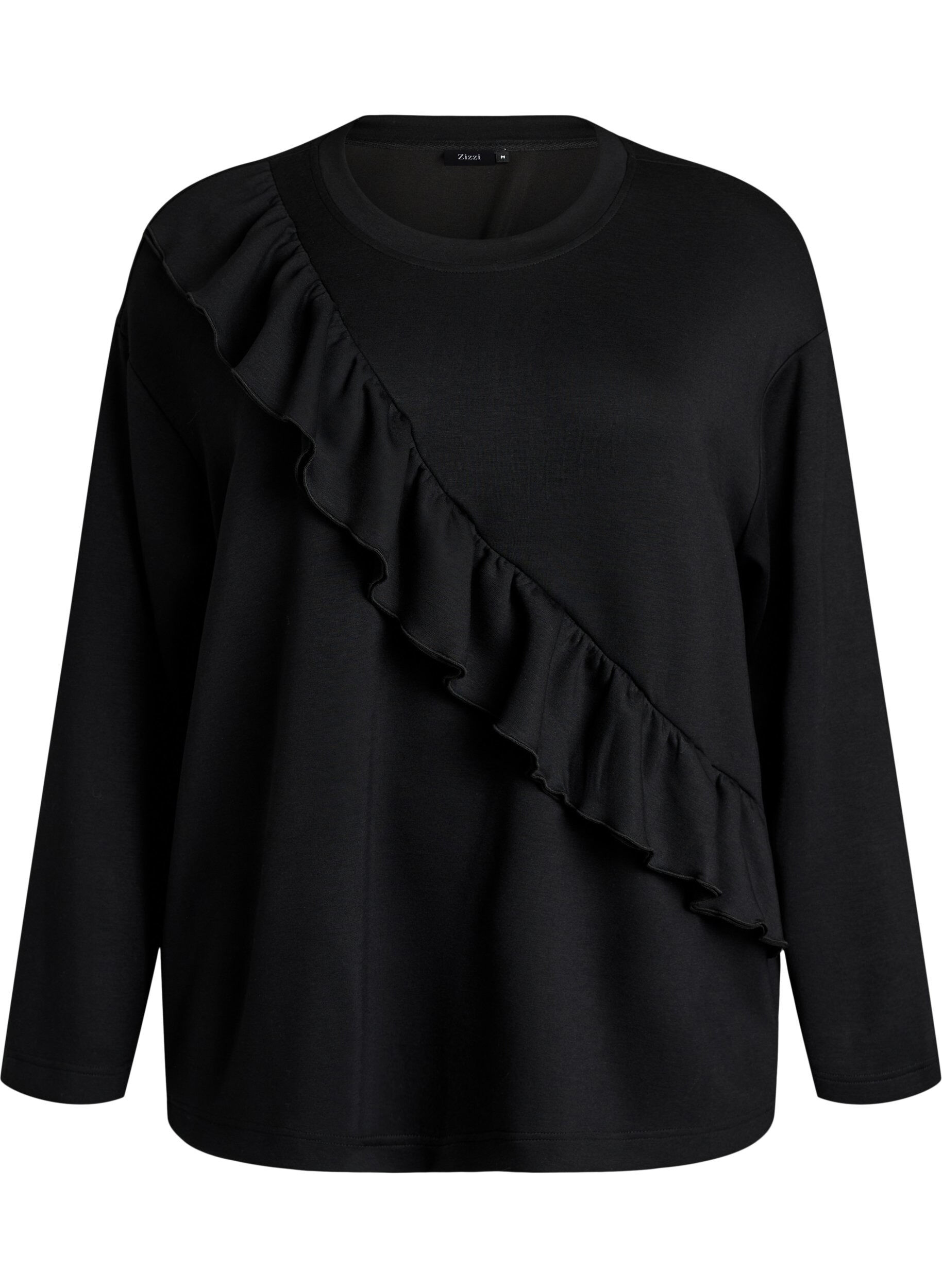 ZizziBluse aus Jersey mit diagonalem R&uuml;schendetail, Schwarz, Packshot image number 0