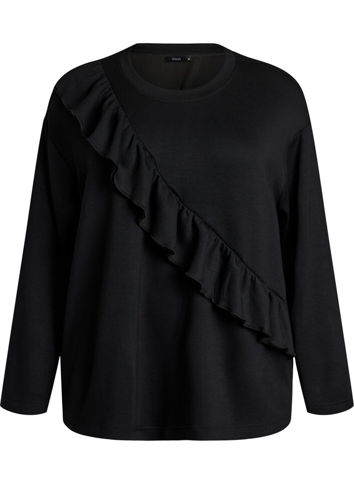 Bluse aus Jersey mit diagonalem R&uuml;schendetail, Schwarz, Packshot image number 0
