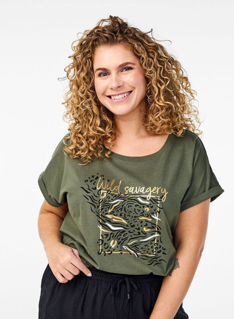 T-Shirt mit Animal-Print und Text, Thyme W. Wild, Model image number 0