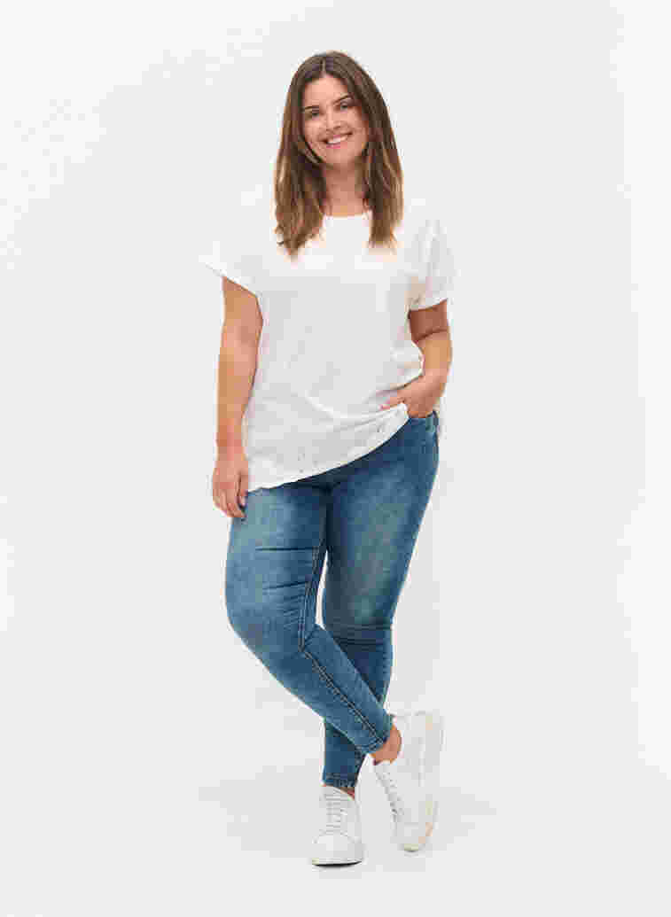Kurzarm T-Shirt mit Lochstickerei, Off White Mel, Model image number 2