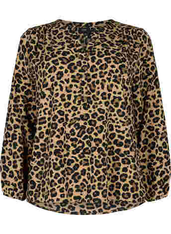 Langarm Bluse mit Leoparden-Print und V-Ausschnitt