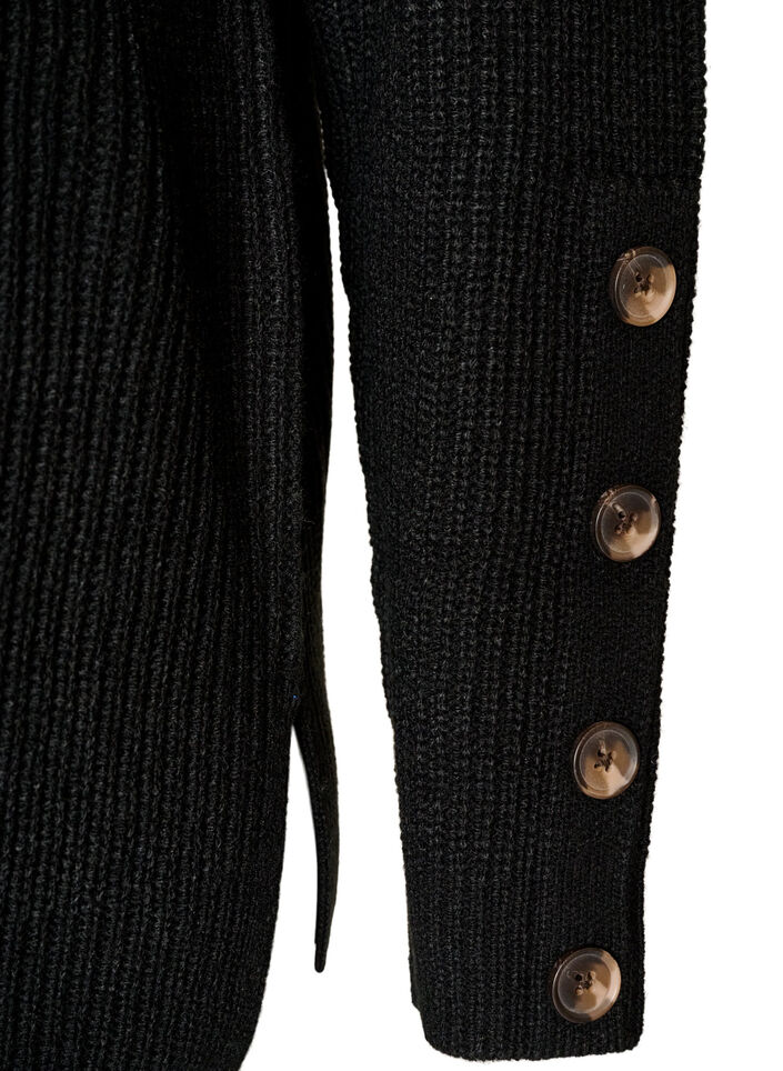 Strickbluse mit Rippstruktur und Knopfdetails, Schwarz, Packshot image number 2