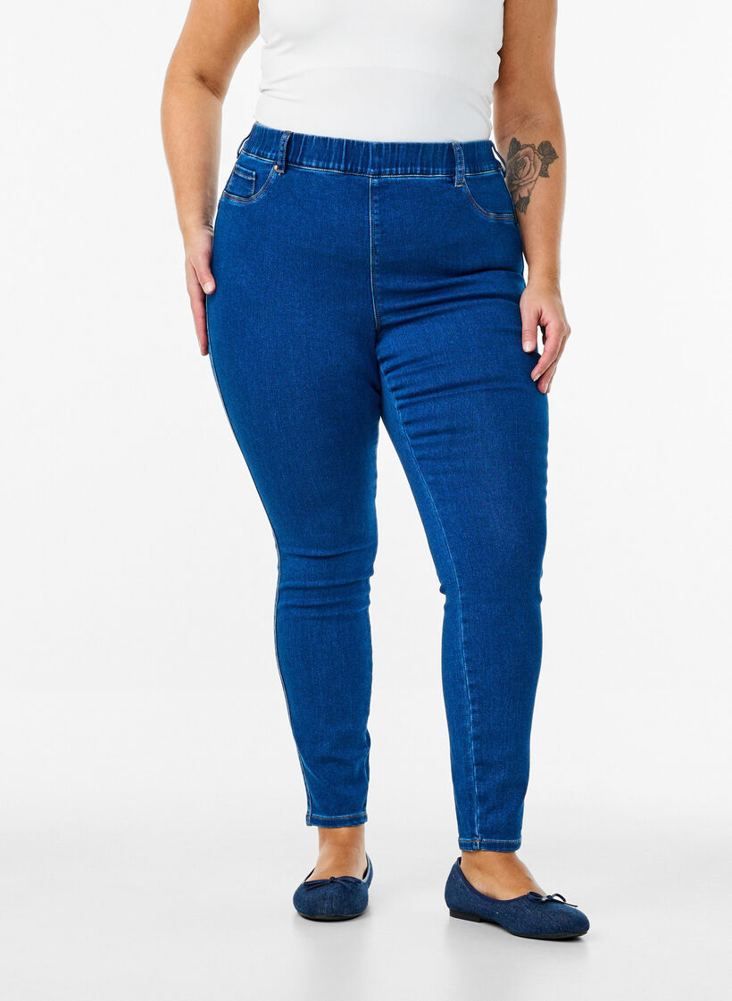 Jeggings mit hoher Taille, Blau, Model image number 2