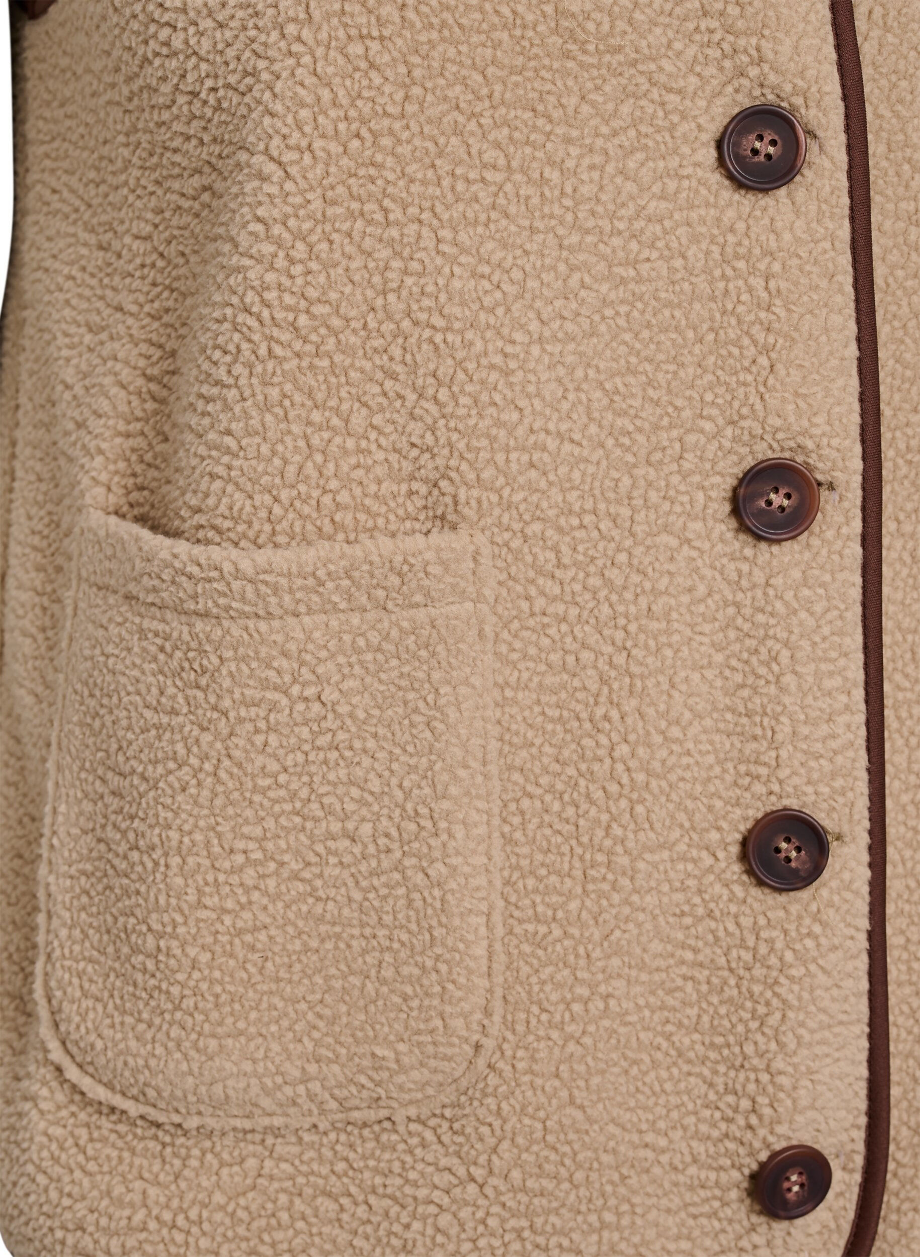 Zizzi Weste aus Teddyfleece mit kontrastfarbenen Details, Beige, Packshot image number 3