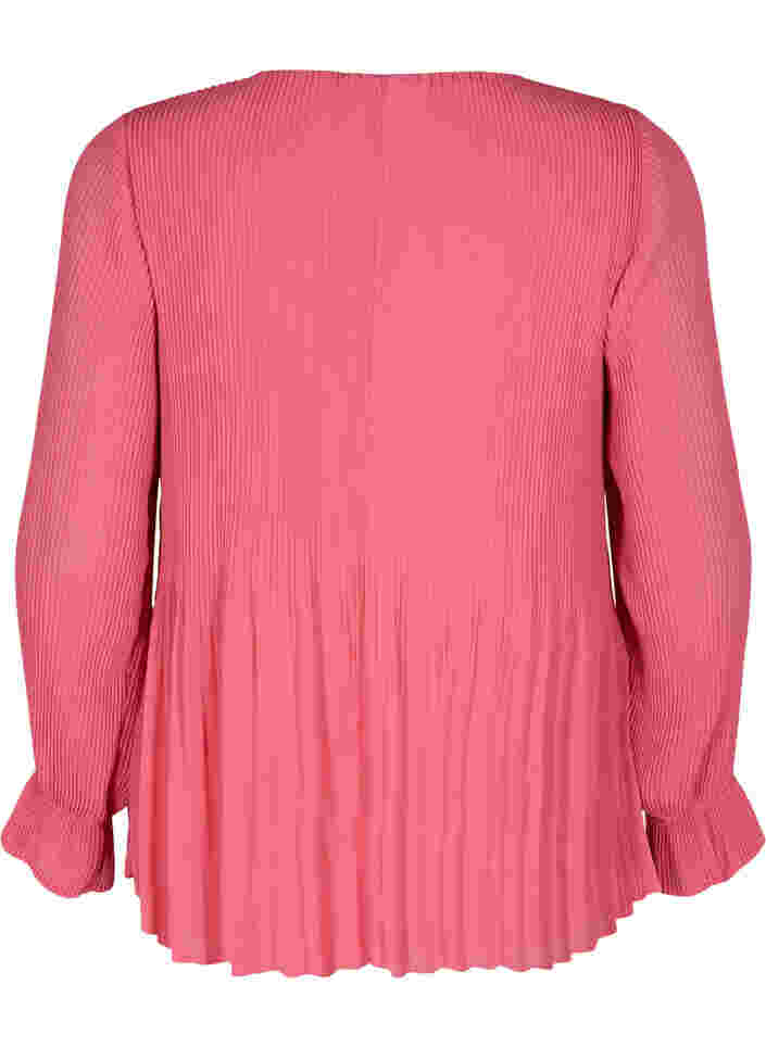 Plissee Bluse mit V-Ausschnitt, Hot Pink, Packshot image number 1