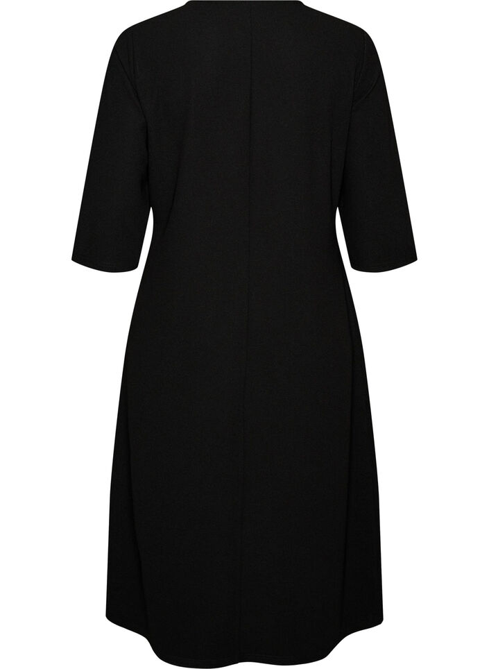 Jerseykleid mit Drapierung und dekorativer Schnalle, Schwarz, Packshot image number 1