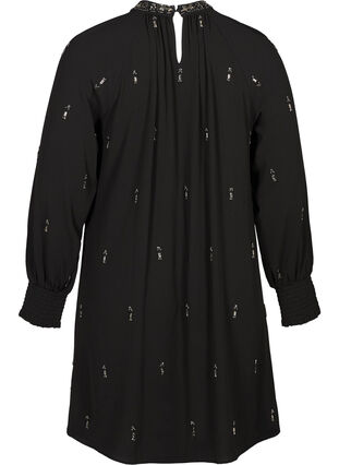 Langarm Kleid mit Perlen und Smock, Black, Packshot image number 1