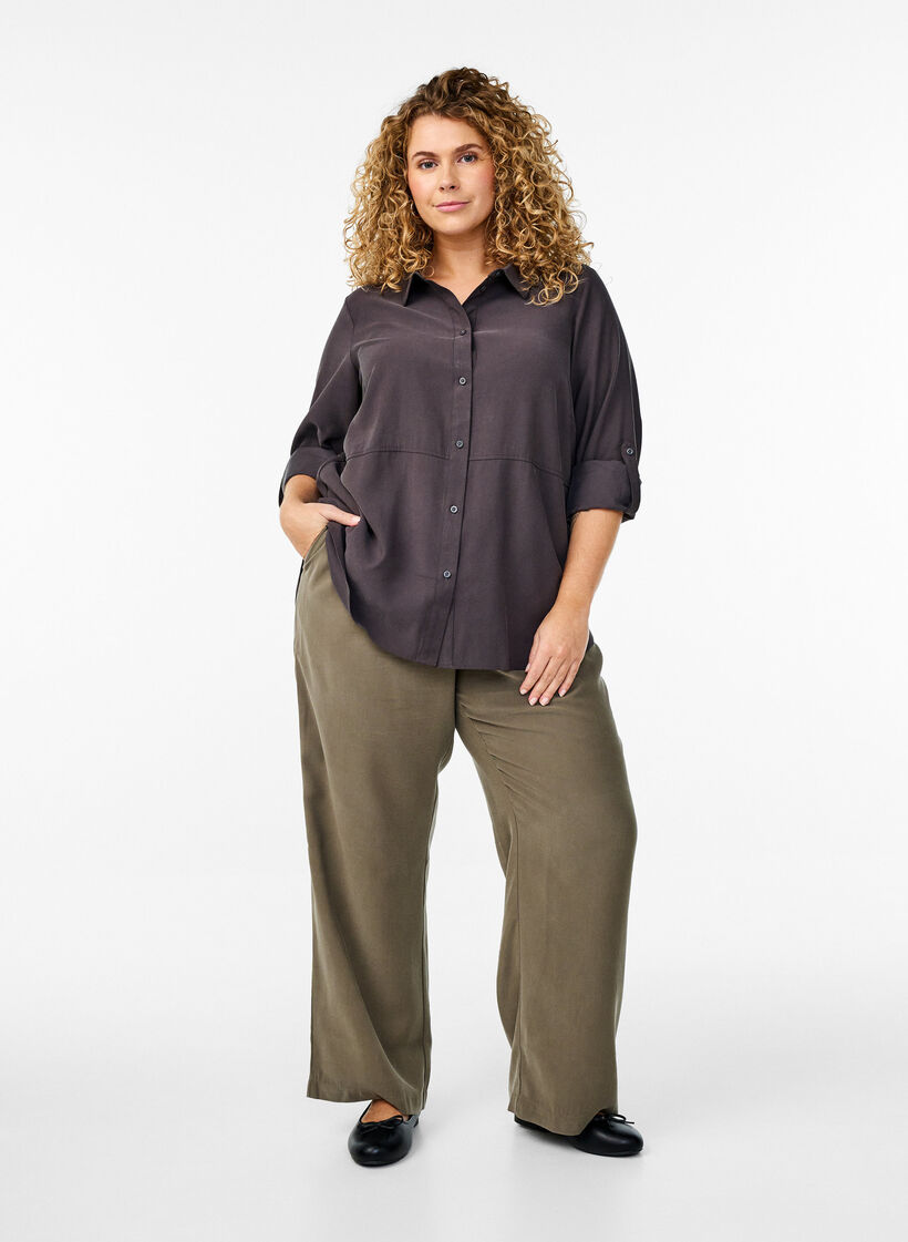 FLASH - Bluse mit Kragen und Ärmeln zum Hochkrempeln, Grau, Model image number 1