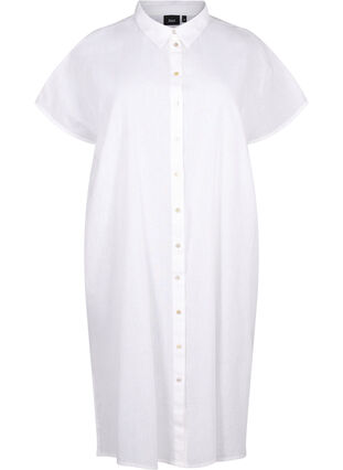 Langes Hemd aus Baumwollmischung mit Leinen, Bright White, Packshot image number 0