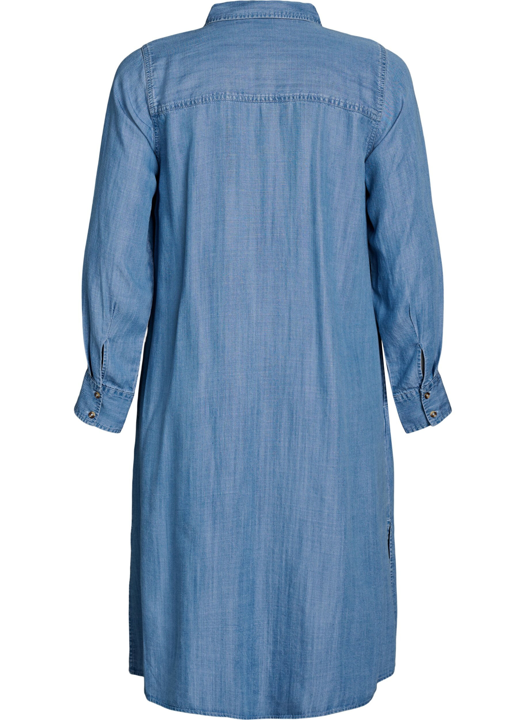 Zizzi Midi-Hemdblusenkleid aus weichem Lyocell-Denim, Blau, Packshot image number 1