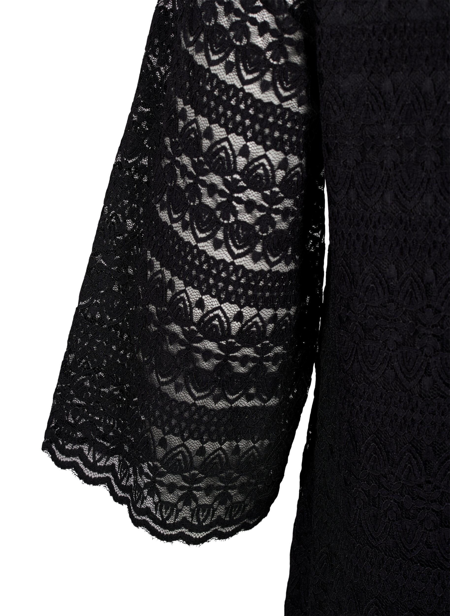 Zizzi Spitzenkleid mit 3/4-&Auml;rmeln, Black, Packshot image number 3