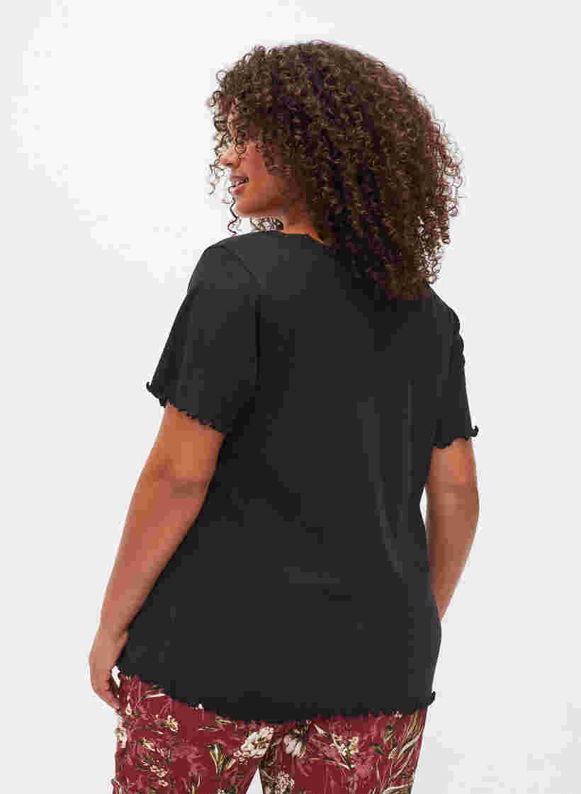 Kurzarm Nachthemd mit Spitzenbesatz, Black, Model image number 1