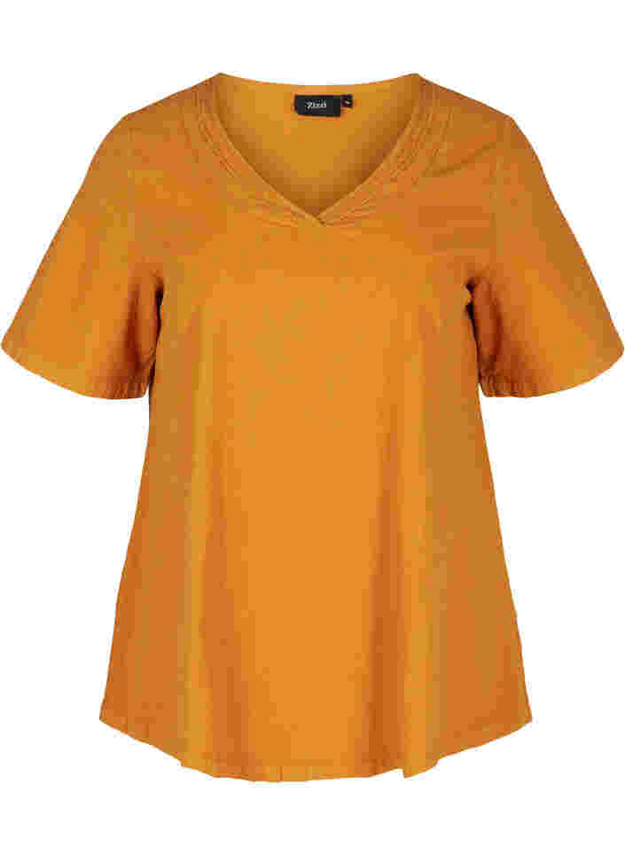 Kurzarm Bluse aus Baumwolle, Buckthorn Brown, Packshot image number 0