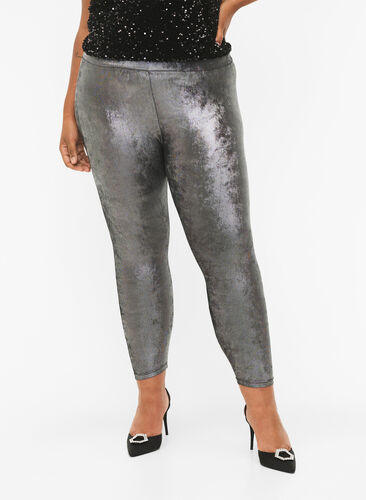 Silberne Leggings mit hoher Taille, Dark Silver, Model image number 2