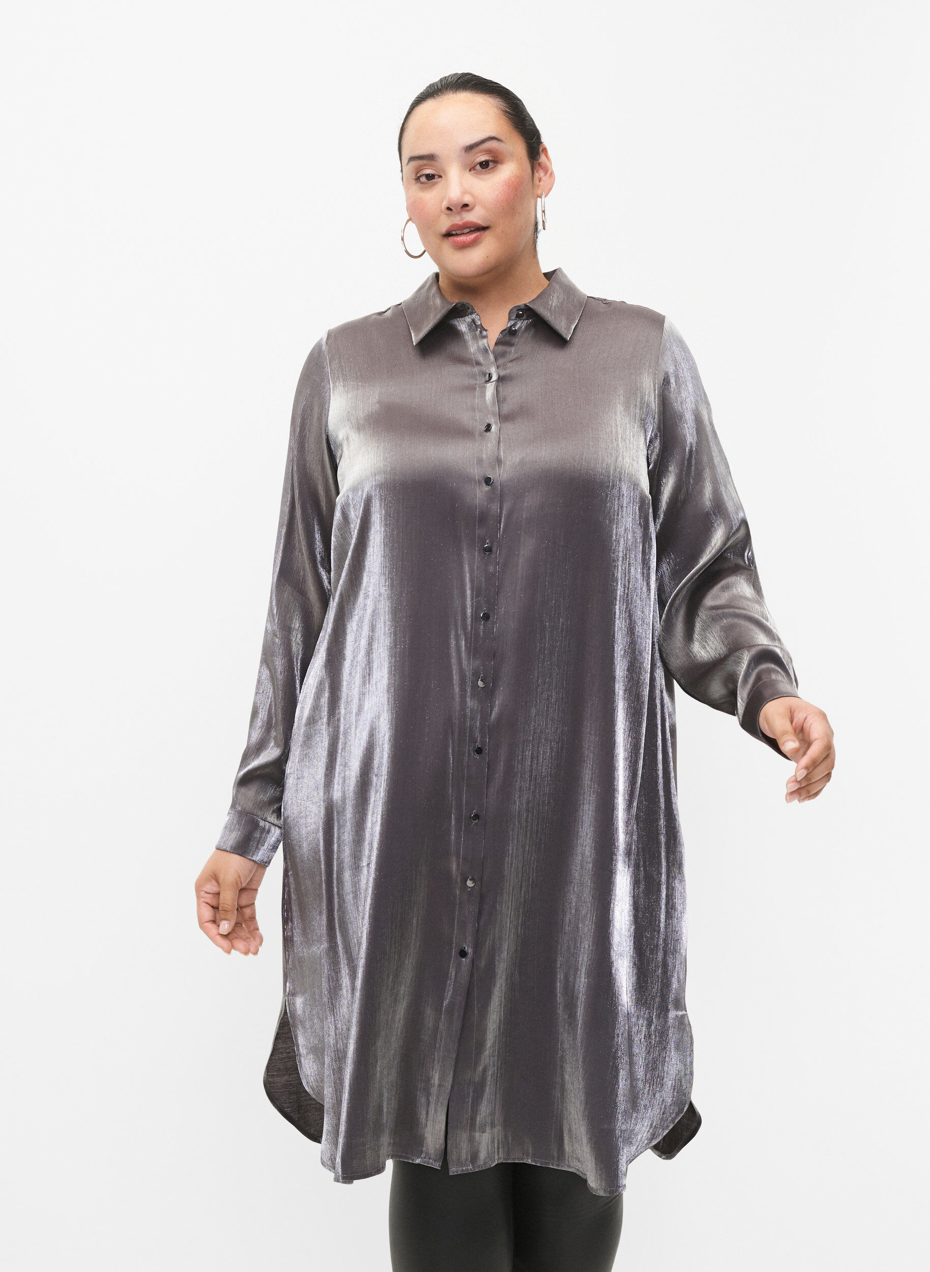 Zizzi Langes silberfarbenes Shirt, Dark Silver, Model image number 0