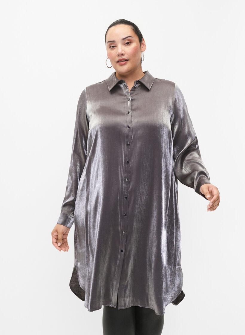 Langes silberfarbenes Shirt, Dark Silver, Model image number 0