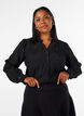 Hemdbluse mit aufgestickten Blumenapplikationen, Schwarz, Model image number 0