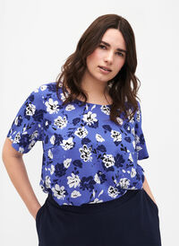 FLASH – Kurzärmelige Bluse mit Print, Amparo Blue Flower, Model