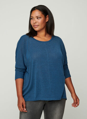 Einfarbige Bluse mit langen Ärmeln, Dark Blue, Model image number 0