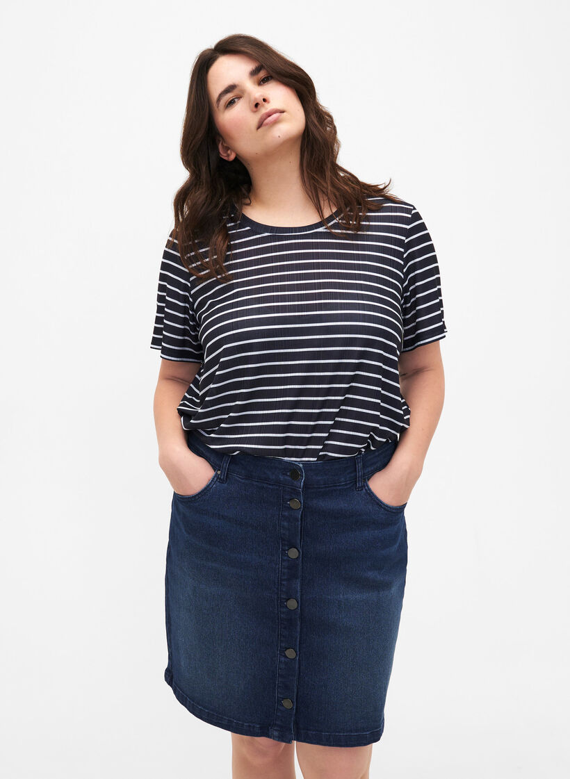 FLASH – Jeansrock mit Knopfverschluss, Blau, Model image number 0