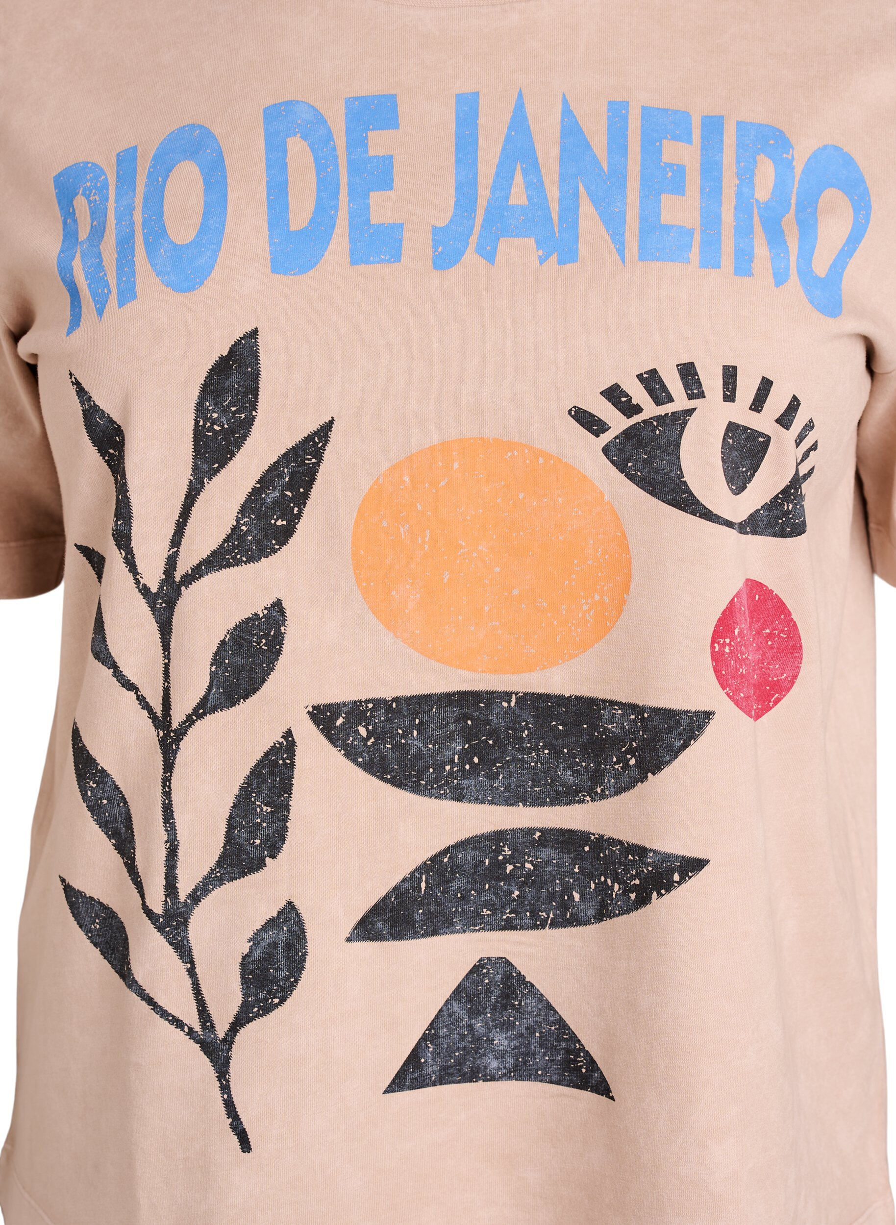 Zizzi Baumwoll-T-Shirt mit Frontprint, Beige, Packshot image number 2