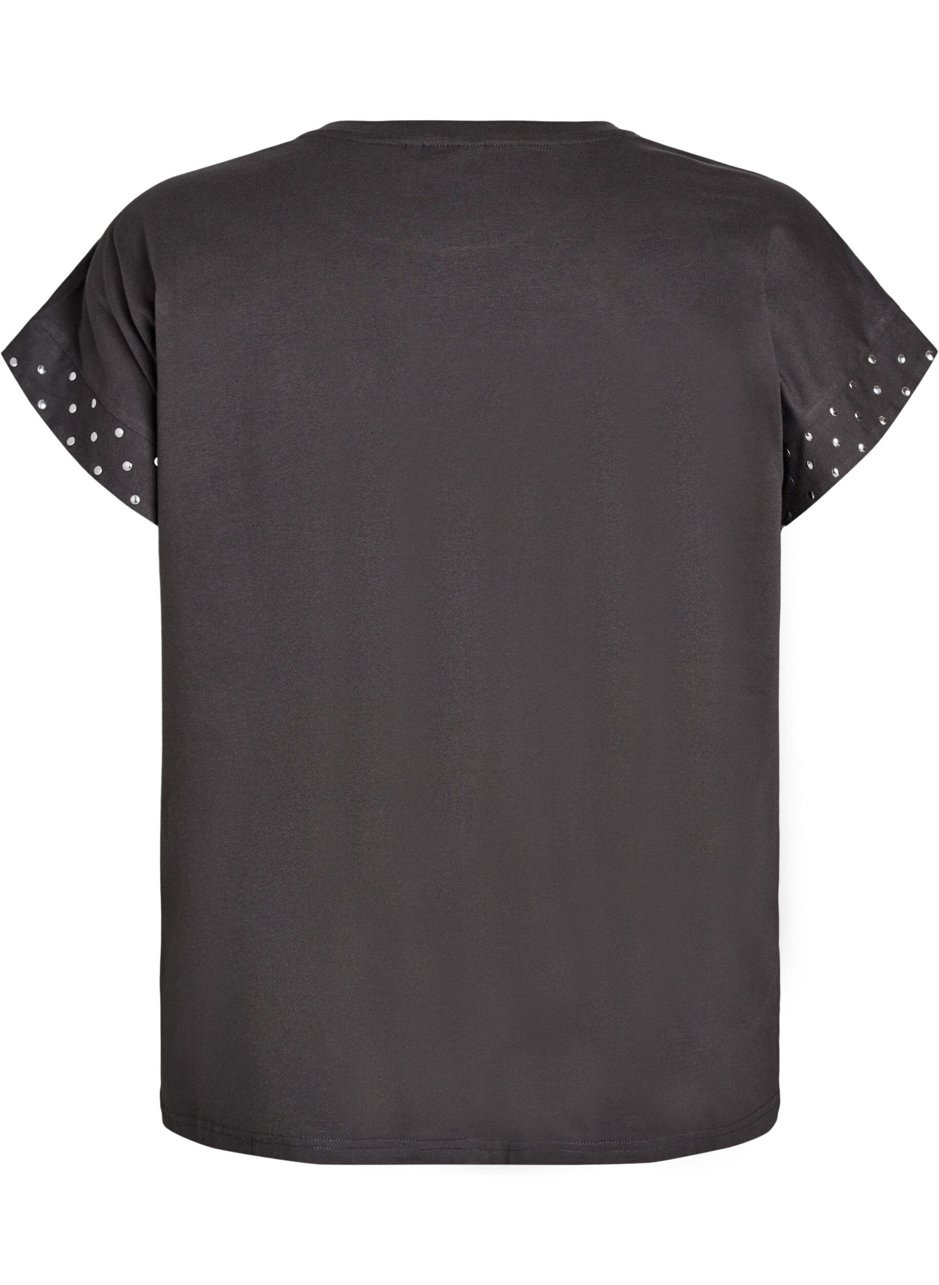 Zizzi T-Shirt aus Bio-Baumwolle mit Nieten, Grau, Packshot image number 1