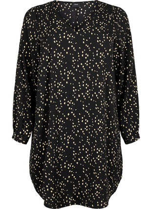 Kleid mit V-Ausschnitt und Aufdruck, Black Dot AOP, Packshot image number 0