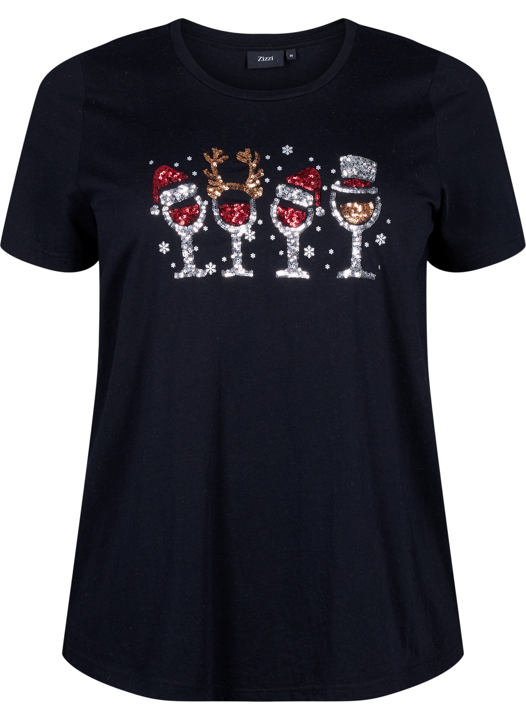 Zizzi Weihnachtliche T-Shirts aus 100% Baumwolle, Black w. Drinks, Packshot image number 0