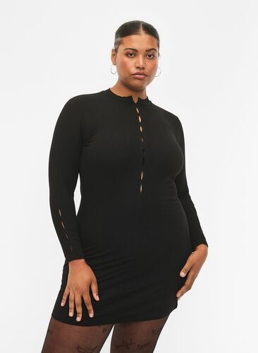 Passendes Kleid mit Ausschnittdetails, Black, Model image number 0