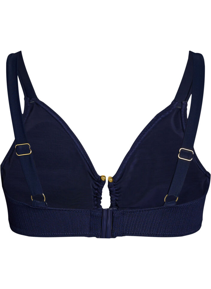 Strukturiertes Bikini Top mit Golddetail, Blau, Packshot image number 1