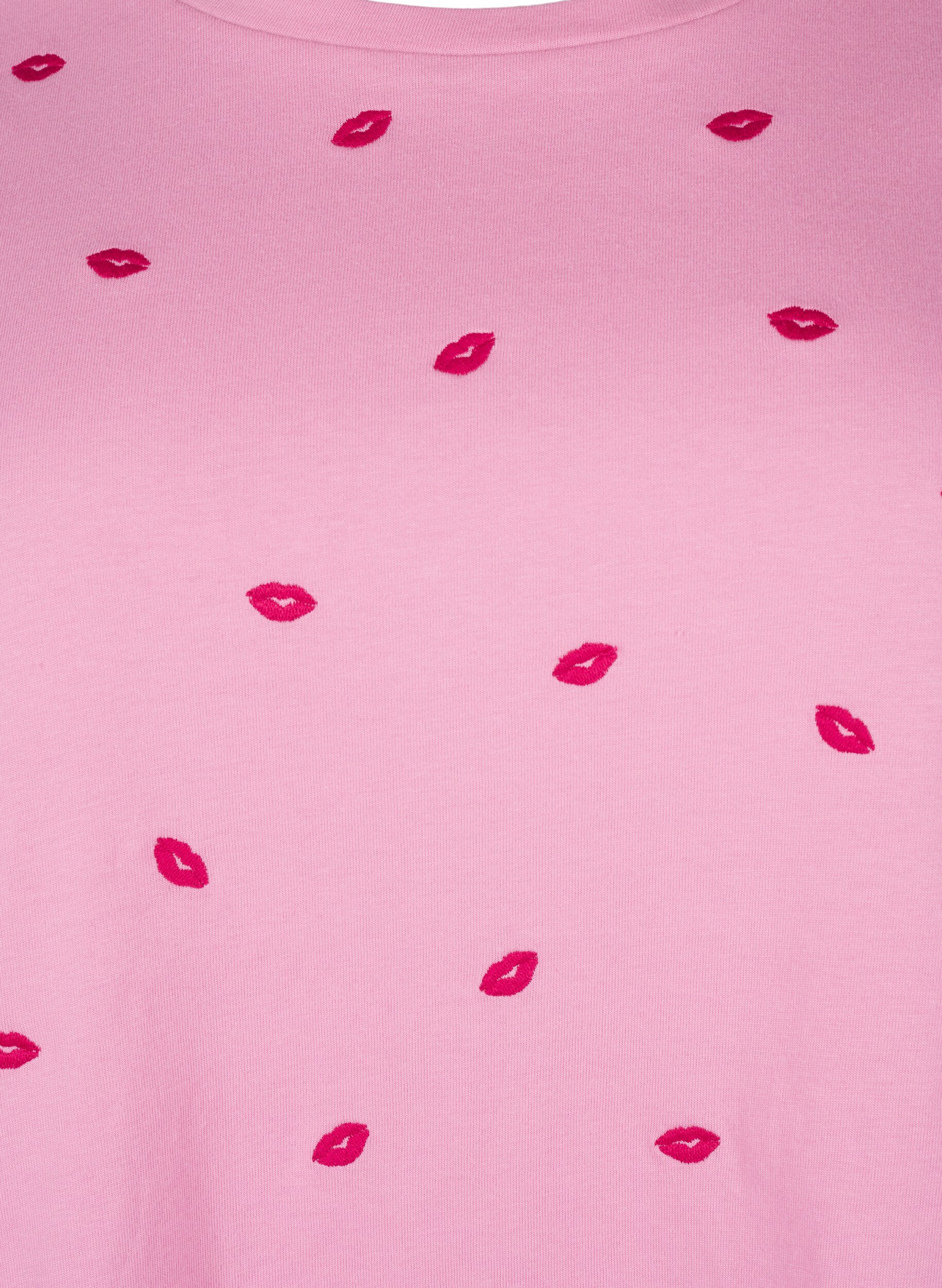 Zizzi T-Shirt aus Bio-Baumwolle mit gestickten Lippen, Rose Bl. Lips Emb. , Packshot image number 2