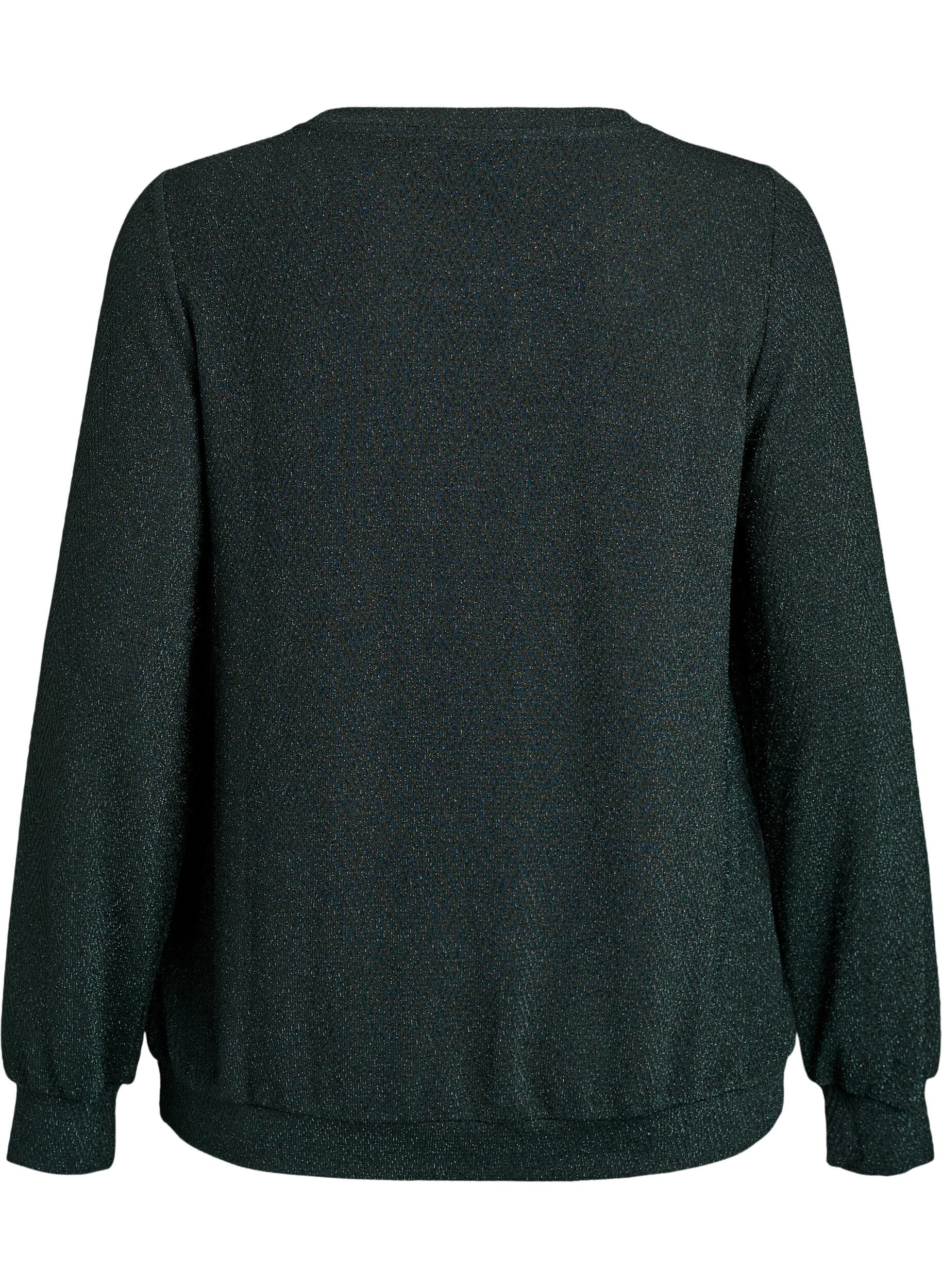 Zizzi Bluse mit Fischgr&auml;tmuster und Glitzerfaden, Gr&uuml;n, Packshot image number 1