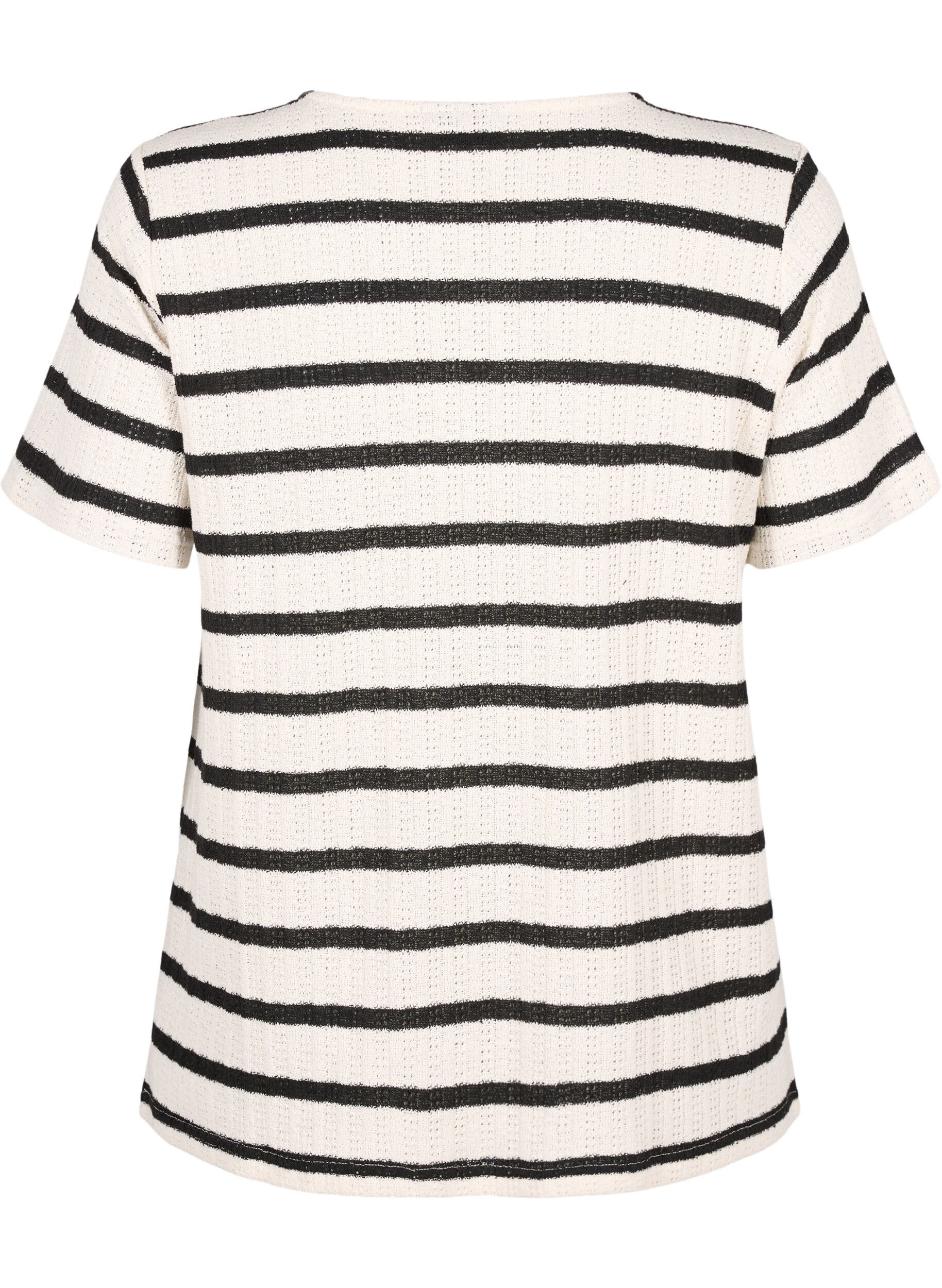 Zizzi Kurzarmbluse mit kontrastierenden Streifen, Sand Black Stripe, Packshot image number 1