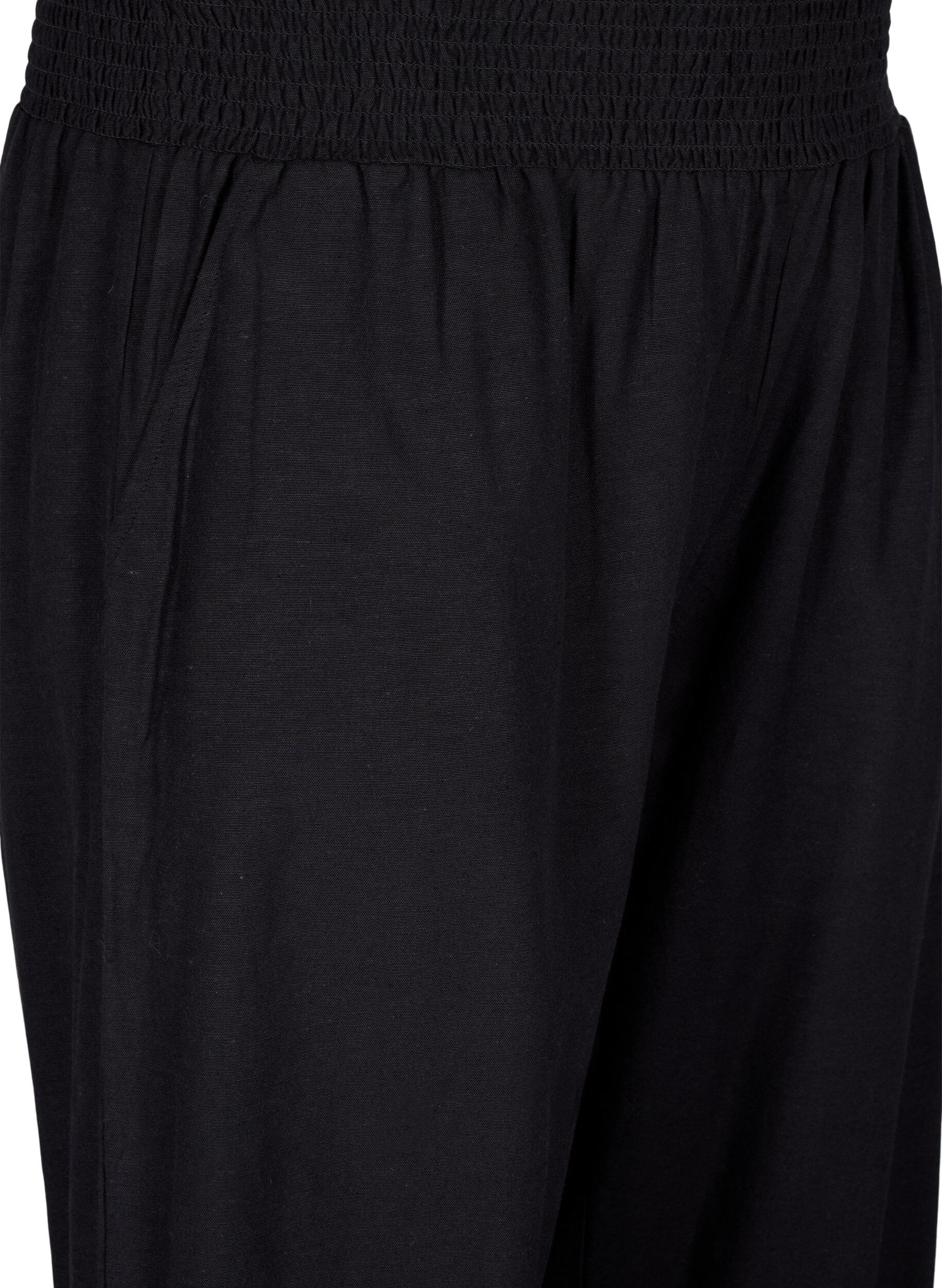 Zizzi Smockhose mit Leinen, Schwarz, Packshot image number 2