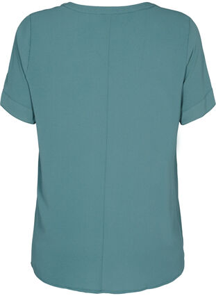 Kurzärmelige Bluse mit V-Ausschnitt, Mallard Green, Packshot image number 1
