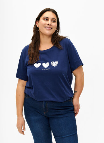 T-Shirt aus Baumwolle mit Rundhalsausschnitt und Aufdruck, Medieval B.W. Hearts, Model image number 0