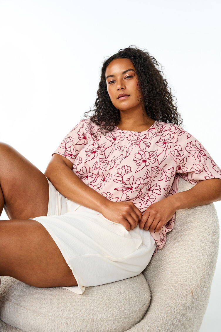 Kurzärmelige Bluse mit Rundhalsausschnitt, Rot, Image image number 0