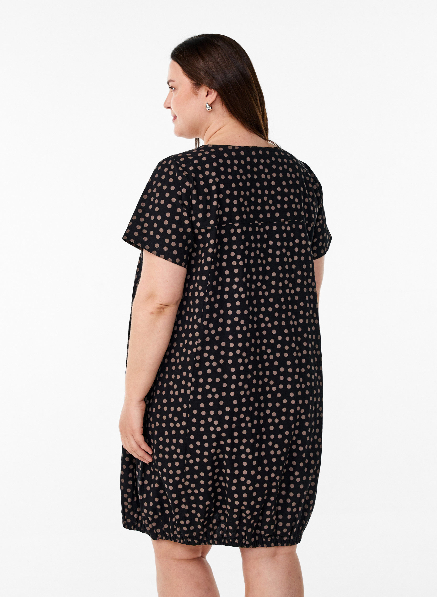 ZizziKurz&auml;rmliges Baumwollkleid mit Aufdruck, Braun, Model image number 2