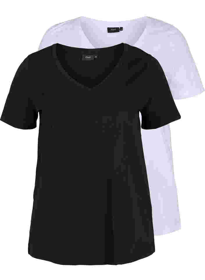 2er-Pack basic T-Shirts aus Baumwolle, Black/Bright W, Packshot image number 0