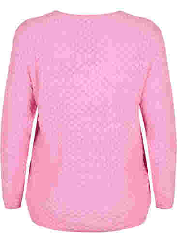 Gemusterte Strickbluse mit V-Ausschnitt, Begonia Pink, Packshot image number 1