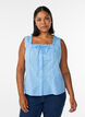 &Auml;rmellose Bluse mit Lochstickerei und R&uuml;schen, Blau, Model image number 0