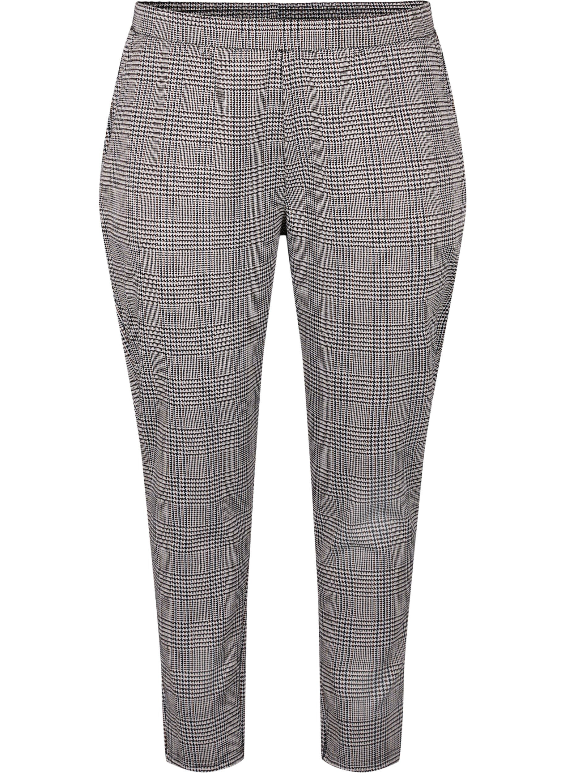 Zizzi Gek&uuml;rzte Maddison-Hosen mit kariertem Muster, Beige Brown Check, Packshot image number 0