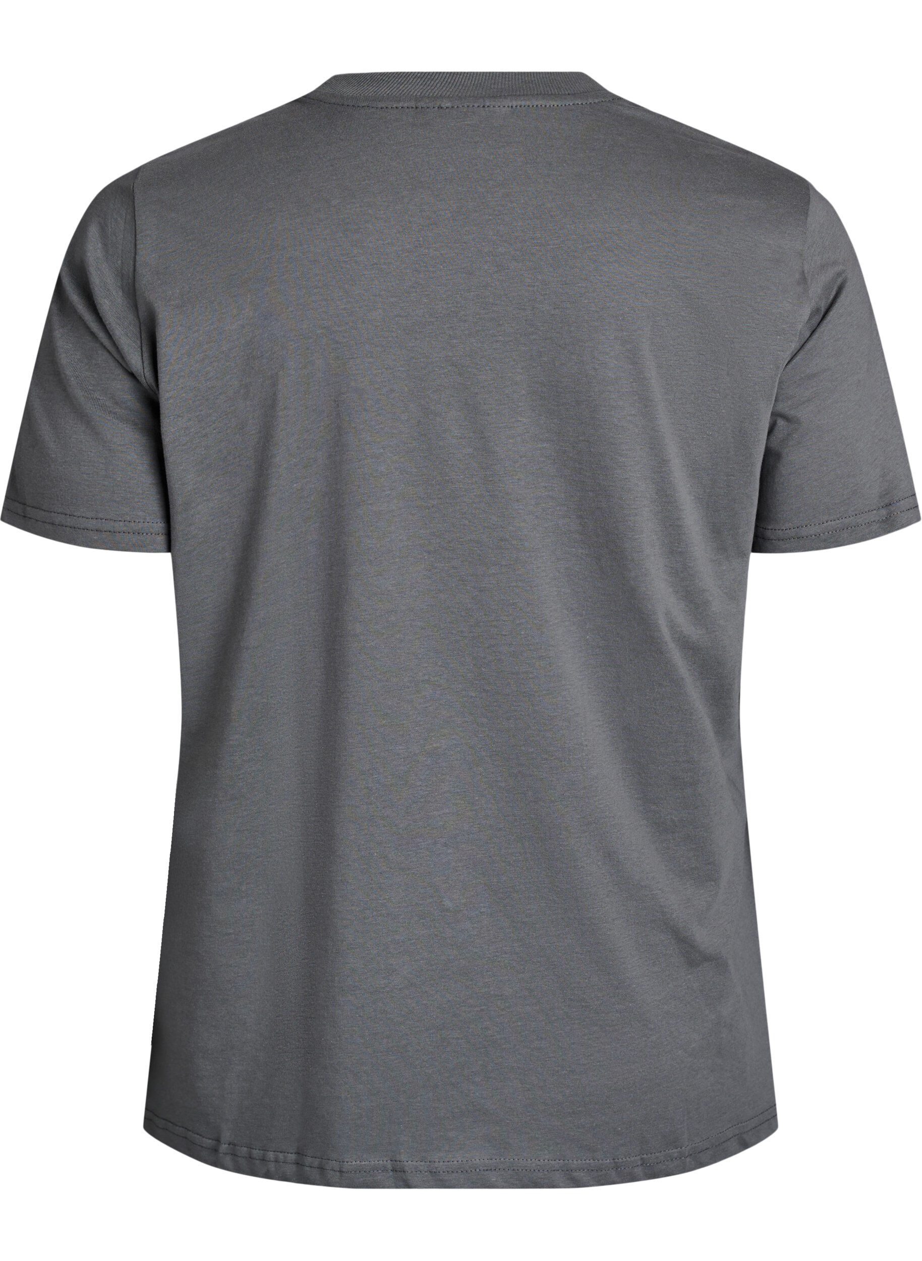 Zizzi Basic-T-Shirt aus Baumwolle mit Rundhalsausschnitt, Grau, Packshot image number 1
