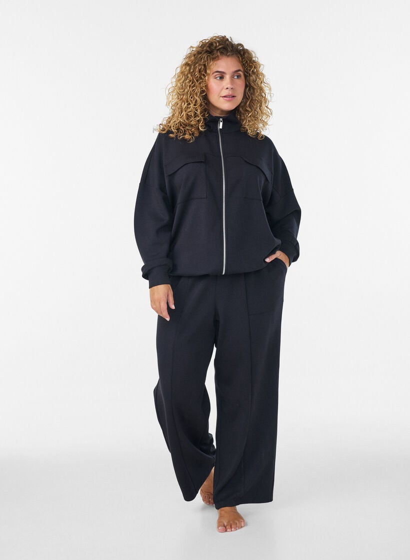 Cardigan aus Jersey mit Rei&szlig;verschluss und hohem Kragen, Schwarz, Model image number 1