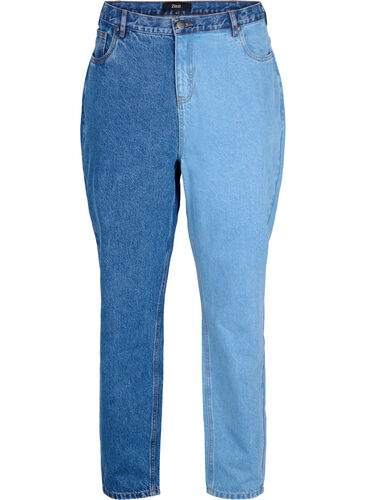 Two-Tone Mille Mom Fit Jeans, Lt. B. Comb, Packshot image number 0